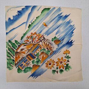 Vintage Painted Scarf Glitter Cabin Mill River Flowers Mountain Decor Old Granny